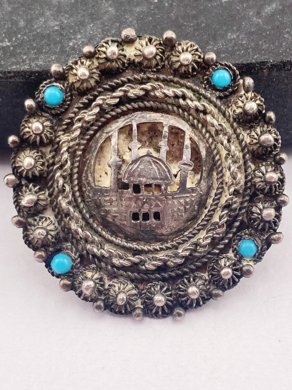 ANTIQUE Silver Dome of the Rock souvenir brooch ~ Rare vintage Victorian pin
